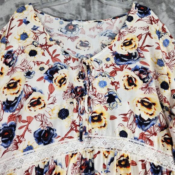 Maurices Womens Top 2X Multi Floral Lace 3/4 Flared Sleeve Boho Peasant Cottage - Picture 3 of 10
